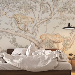 Leopard Wallpaper Tree Branch Wall Mural Jungle Peel and Stick Tiger Wall Art