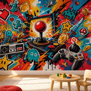 Arcade Wallpaper With Pixel Joystick Blast For Game Room