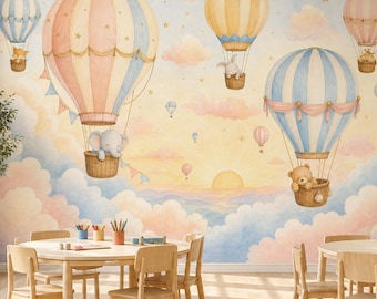 Tiertapete mit Heißluftballon-Motiv für Kinderzimmerdesigner