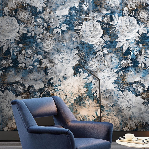 Floral Wallpaper Flower Wall Mural Coppice Blue Peel and Stick