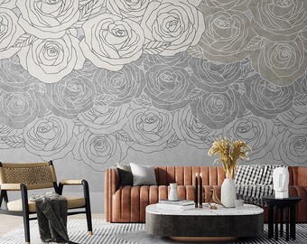 Mural de papel pintado floral de rosas: autoadhesivo para decorar la habitación.