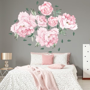 Pink Peony Wall Decal: Romantic Floral Peel and Stick Vinyl Decor