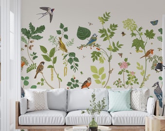 Chinoiserie Vogel Wallpaper Wandbild: Pflanzen Schälen und aufkleben