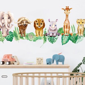 Safari Animal Wall Sticker Jungle Theme Kids Room Wall Decal Peel and Stick Vinyl Cute Wildlife Nursery Wall Decoration