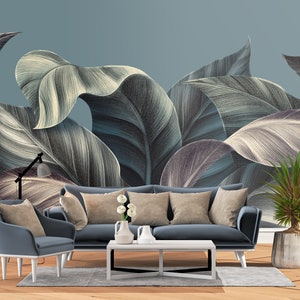 Carta da parati con foglie di banana, murale botanico, arte murale tropicale, stacca e attacca, verde