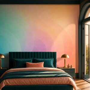 Minimalist Wallpaper With Pastel Curves For Bedroom Accent Wall