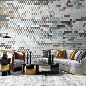 Circular Dots Wallpaper Circle Wall Mural Gray Blue Peel and Stick