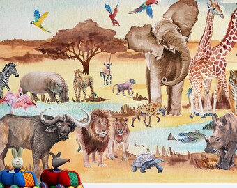 Papel de Parede Animal Safari Mural de Parede Vida Selvagem Adesivo Removível Arte de Parede Infantil