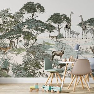 Carta da parati foresta Giungla Arte murale Decorazione murale animali Fauna selvatica Stacca e attacca