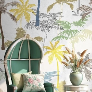 Papier peint palmier tropical, décoration murale colorée