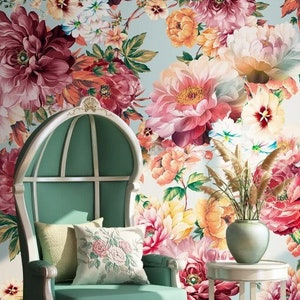 Roses Wallpaper Peony Wall Mural Pink Pattern Peel and Stick