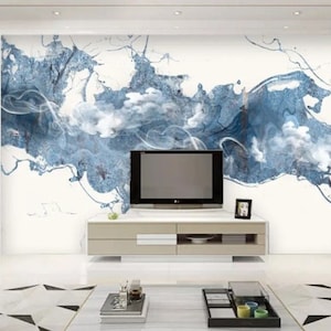 Abstract Fluid Wallpaper Blue Wave Wall Mural Modern Peel and Stick