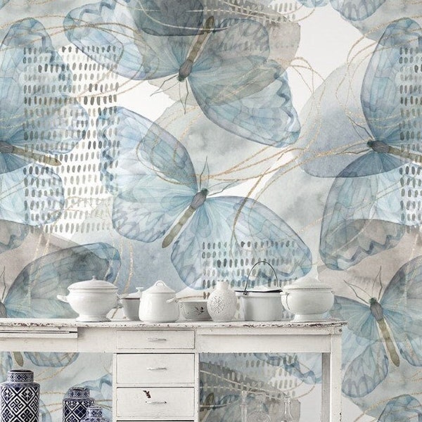 Butterfly Wallpaper Abstract Peel and Stick Blue Wall Mural