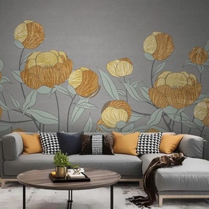 Anemone Wallpaper Yellow Floral Wall Mural Large Flower Wall Art Bouquet Peel and Stick