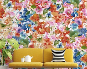 Colorful Flowers Wallpaper Floral Wall Mural Garden Peel and Stick