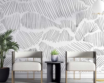 Black Lines Wallpaper: Minimalistisches geometrisches Wandbild zum Schälen und Aufkleben