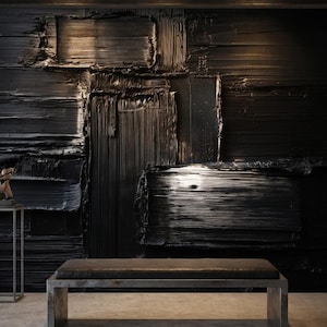 Black Textured Wallpaper For Moody Living Room Accent Walls