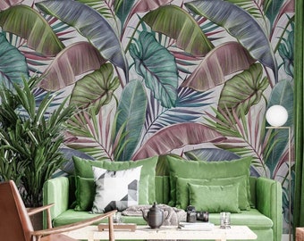 Exotic Leaves Wallpaper Herbs Wall Mural Plant Wall Art Leaf Peel and Stick