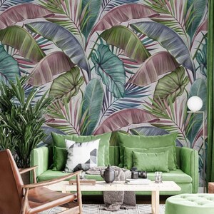 Exotic Leaves Wallpaper Herbs Wall Mural Plant Wall Art Leaf Peel and Stick