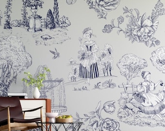 Toile de Jouy Tapete Modernes Schälen und aufkleben Toile Hintergrund Wandbild