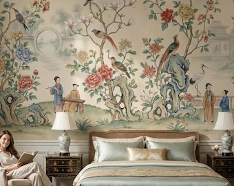 Toile Wallpaper Floral Peel And Stick Birds Removable Wall Decor