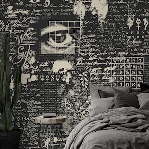Calligraphy Wallpaper Scribble Wall Mural Eye Wall Art Blackboard Peel and Stick