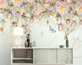 Wildflower Wallpaper Botanical Wall Mural  Floral Wall Art Green Peel and Stick