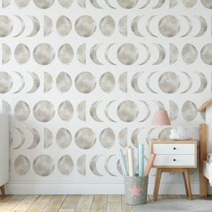 Moon Wallpaper Moon Phases Wall Mural Gray Kids Room Peel and Stick