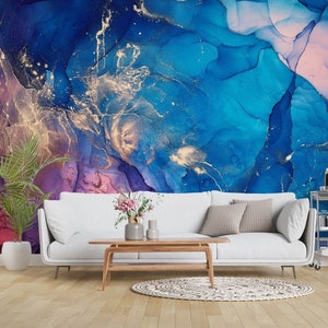 Abstract Wallpaper Purple Wall Art Blue Background Peel and Stick