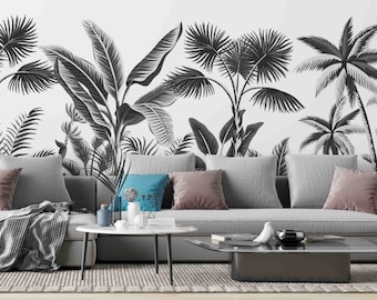 Palm Tree Wallpaper Tropical Wall Mural Exotic Wall Art Leaf Peel and Stick