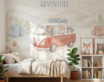 Papier peint d'aventures, décoration murale amovible pour camping, animaux de la forêt