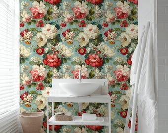 Papel pintado floral de jardín vintage con diseño de peonías rojas, despegable y adhesivo, decoración de pared extraíble