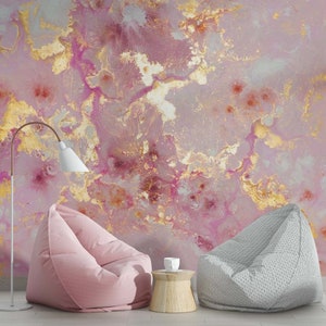 Marble Wallpaper Peel and Stick Pink Gold Look Wall Mural