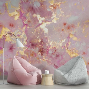 Carta da parati in marmo con effetto stacca e incolla in oro rosa