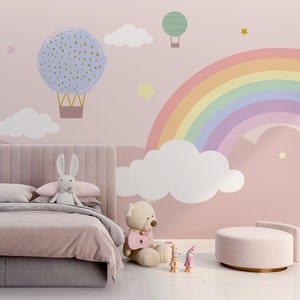 Air Balloons Wallpaper Rainbow Peel and Stick Wall Mural Kids Room Wall Decor