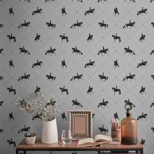 Dressage Silhouette Peel and Stick Wallpaper | Minimalist Equestrian Wall Mural
