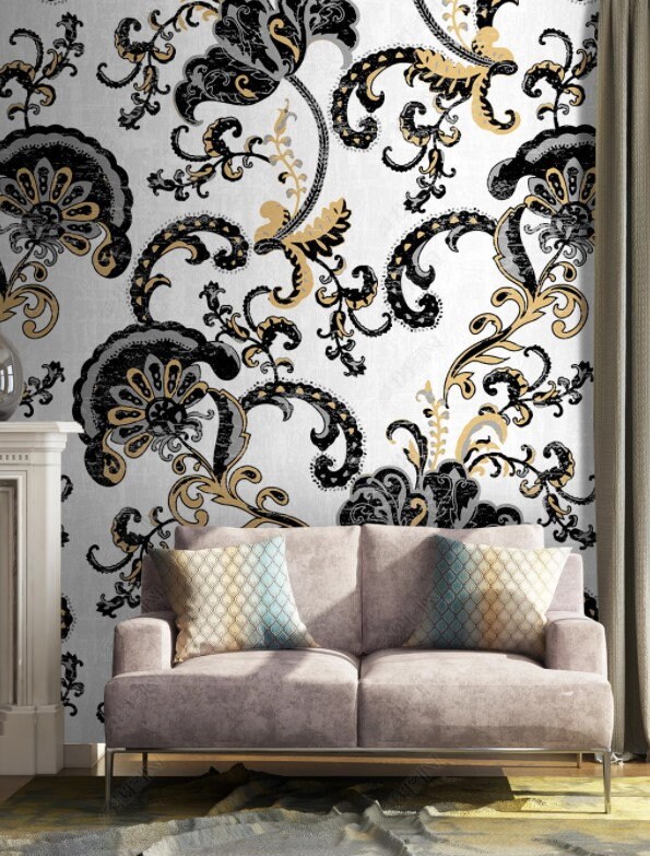 Black Flowers on White Background Floral Wallpaper Prepasted Etsy