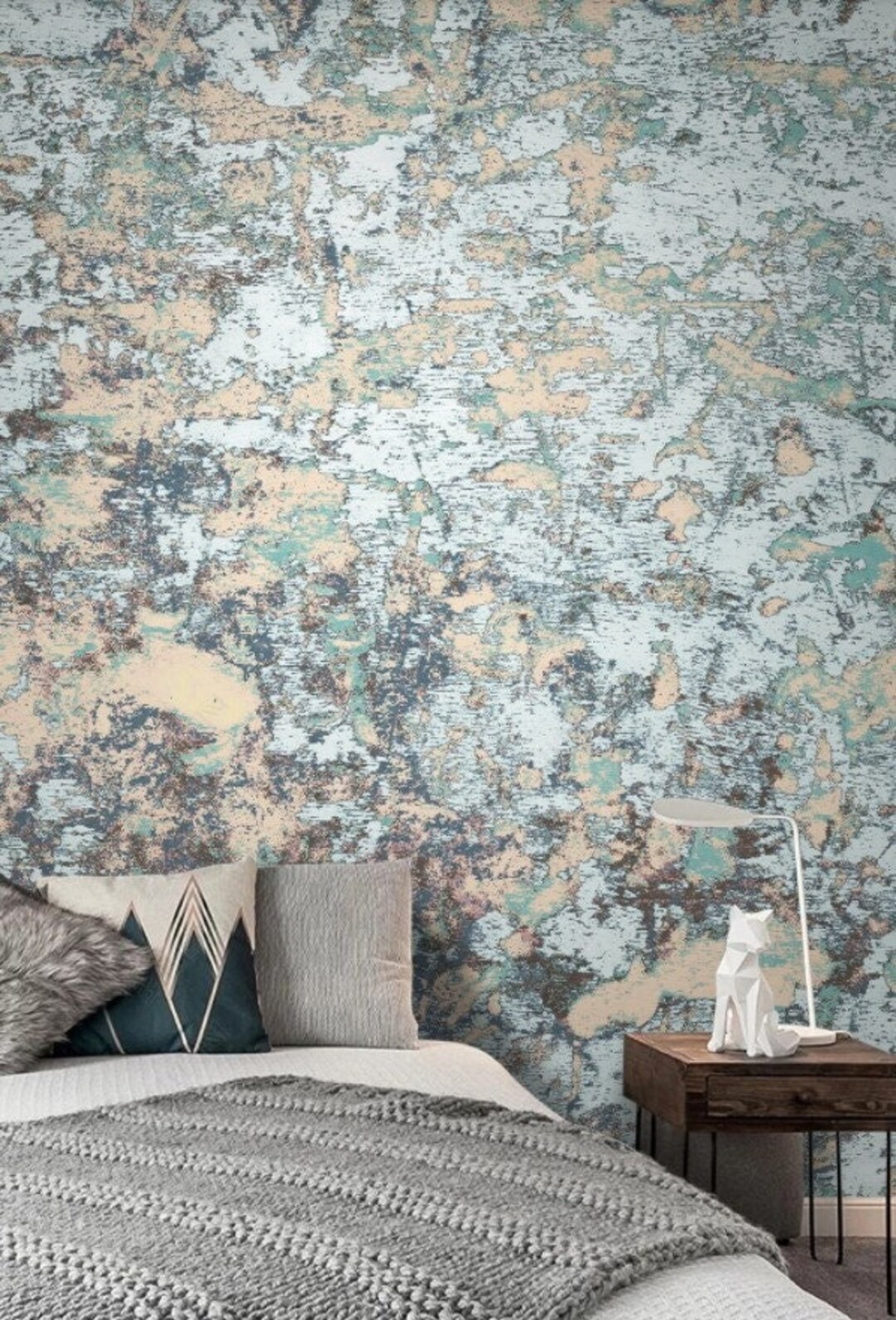 Grunge Wallpaper Cement Wall Mural Blue Peel and Stick - Etsy