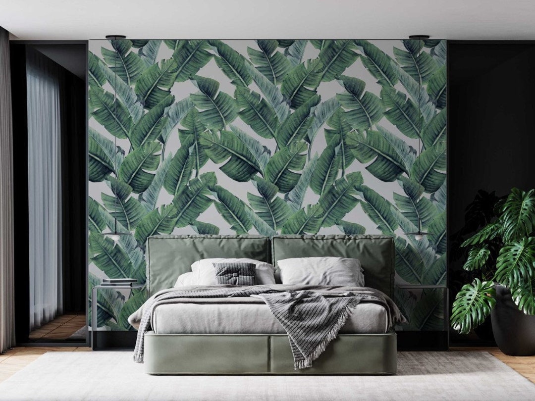 Tropical Wallpaper Leaves Wall Mural Leaf Pattern Peel and Stick - Etsy