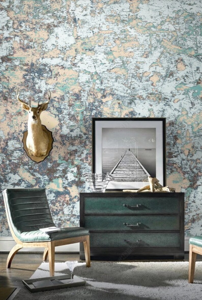 Grunge Wallpaper Cement Wall Mural Blue Peel and Stick - Etsy
