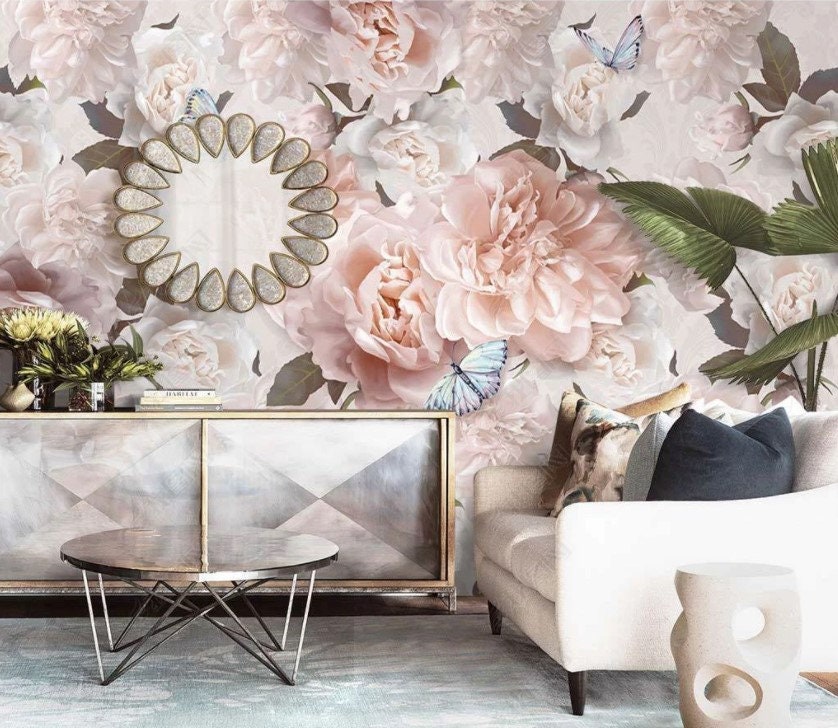 Pink Floral Wallpaper Rose Wall Mural Flowers Peel and Stick - Etsy