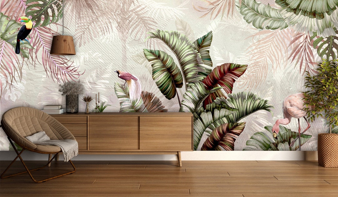 Tropical Wallpaper Palm Tree Peel and Stick Banana Leaves Wall Art ...