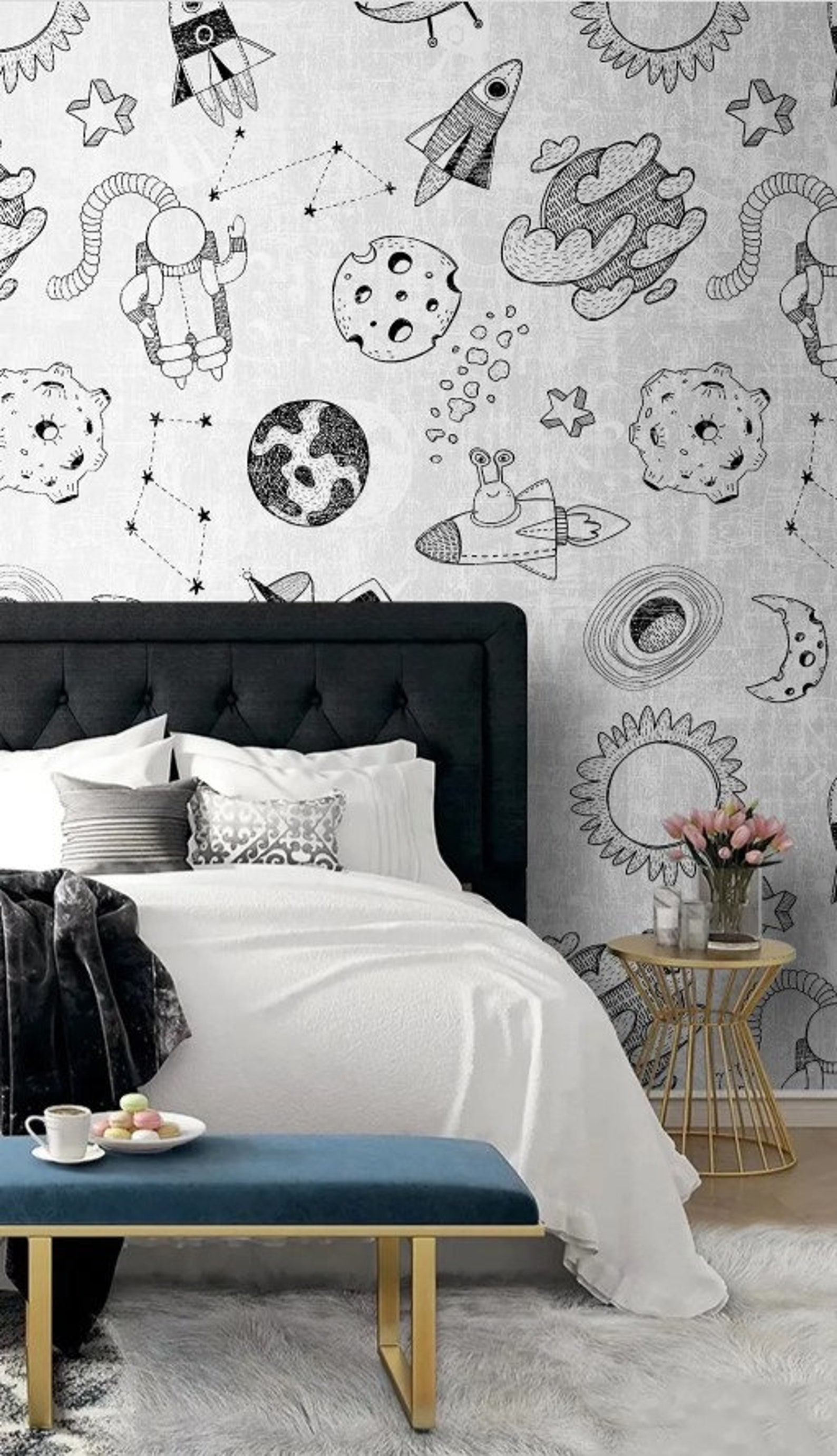 Space Wallpaper Astronaut Wall Mural Kids Room Peel and Stick - Etsy