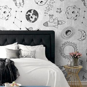 Space Wallpaper Astronaut Wall Mural Kids Room Peel and Stick - Etsy