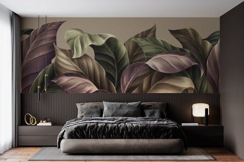 Banana Leaves Wallpaper Exotic Wall Mural Plant Peel and Stick Leaf Wall Art image 1