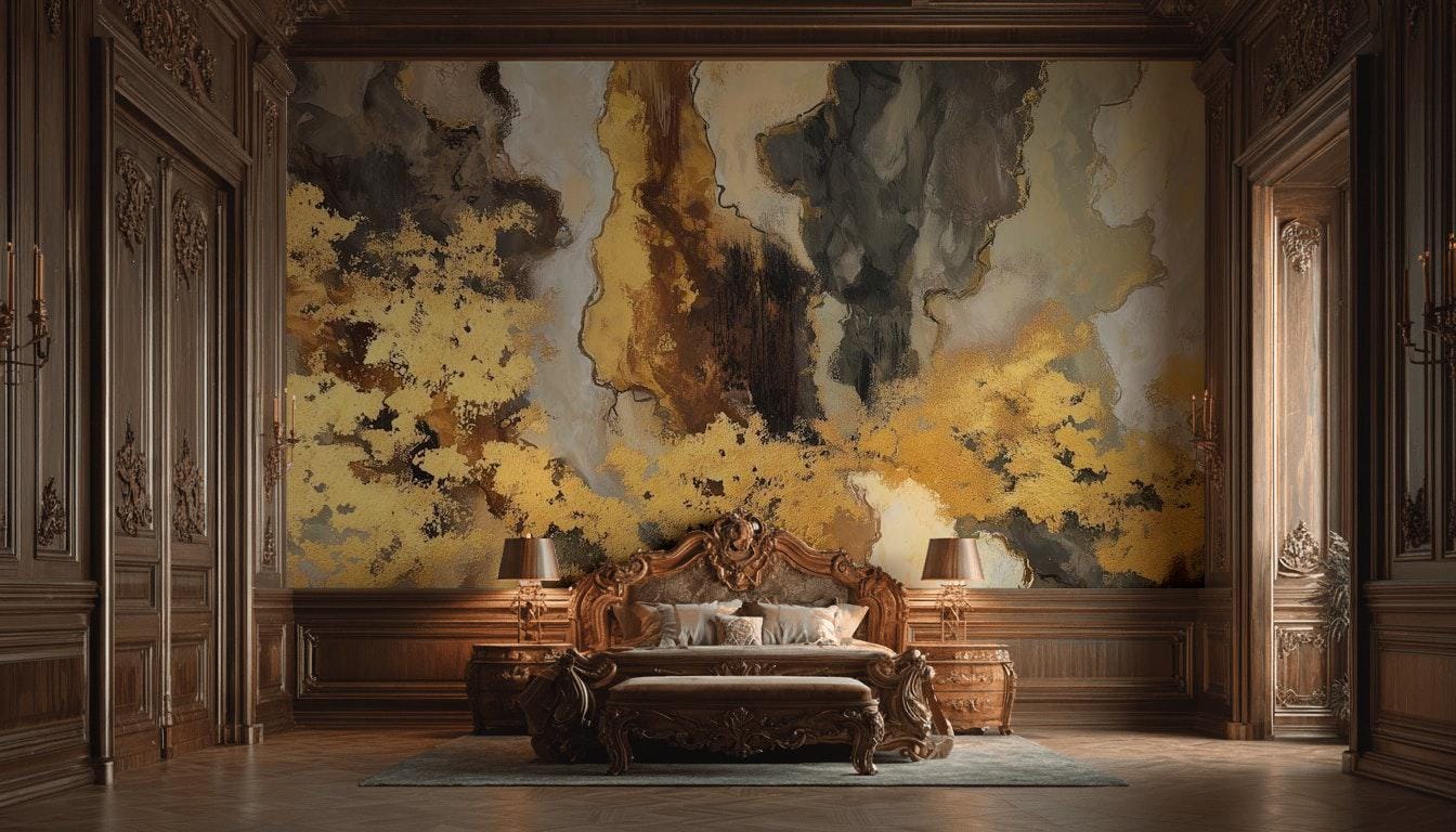 Papier Peint Floral Doré Avec esque Murale 3d Mettant En Valeur Des