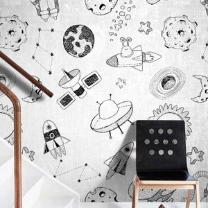 Space Wallpaper Astronaut Wall Mural Kids Room Peel and Stick - Etsy