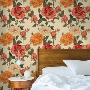 Carta da parati murale con bouquet di rose vintage / Decorazione botanica senza tempo