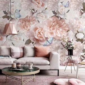 Pink Floral Wallpaper Rose Wall Mural Flowers Peel and Stick