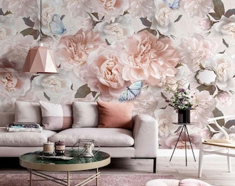 Pink Floral Wallpaper Rose Wall Mural Flowers Peel and Stick